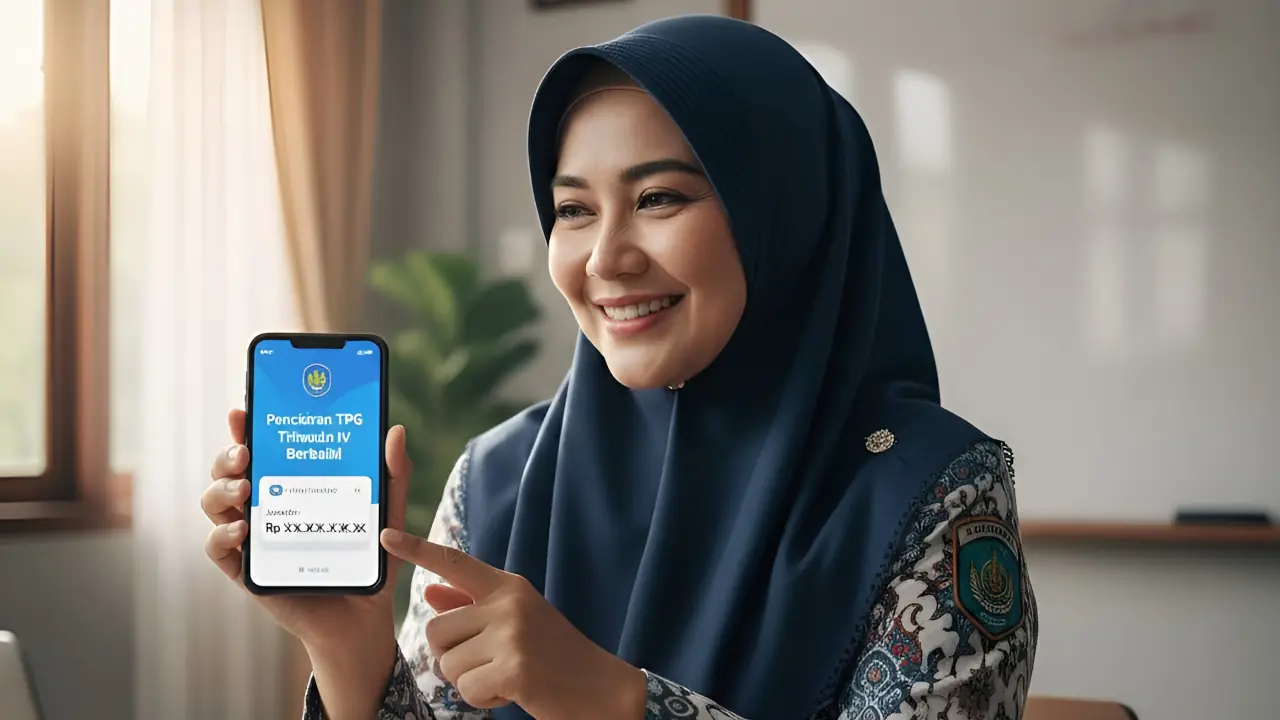 Guru ASN sedang melihat notifikasi pencairan TPG Triwulan IV