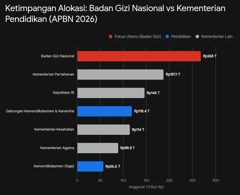 grafik ketimpangan alokasi anggaran BGN vs Kementrian Pendidikan