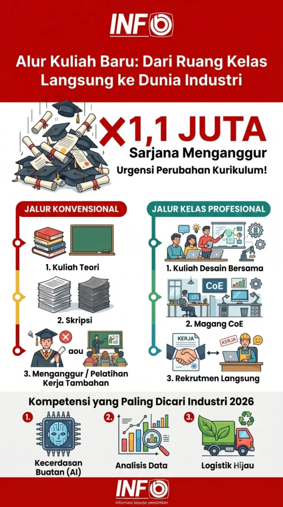 Infografis Alur Kuliah Baru: Dari Ruang Kelas Langsung ke Dunia Industri
