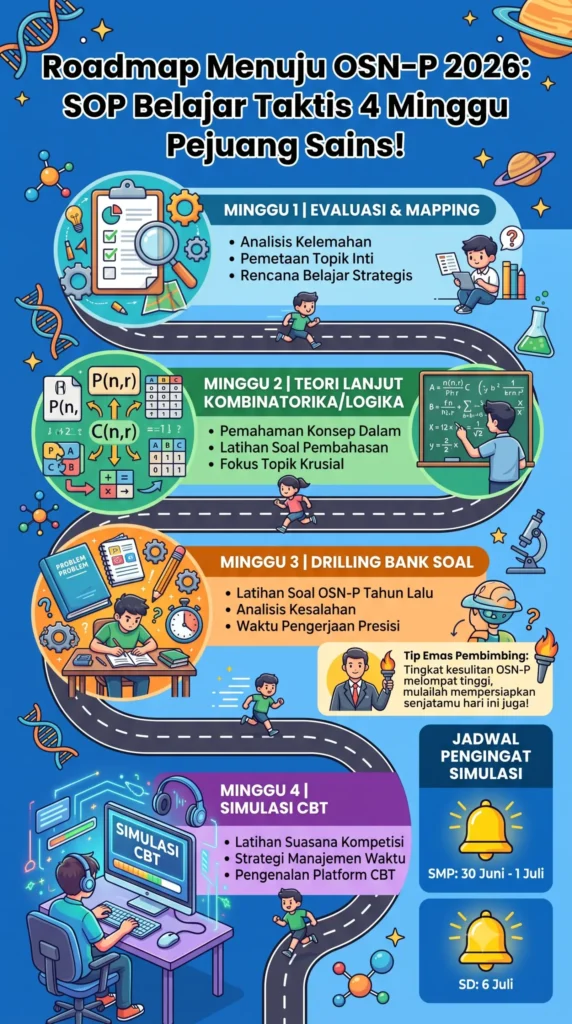 Gambar Infografis: Roadmap Menuju OSN-P 2026: SOP Belajar Taktis 4 Minggu Pejuang Sains!