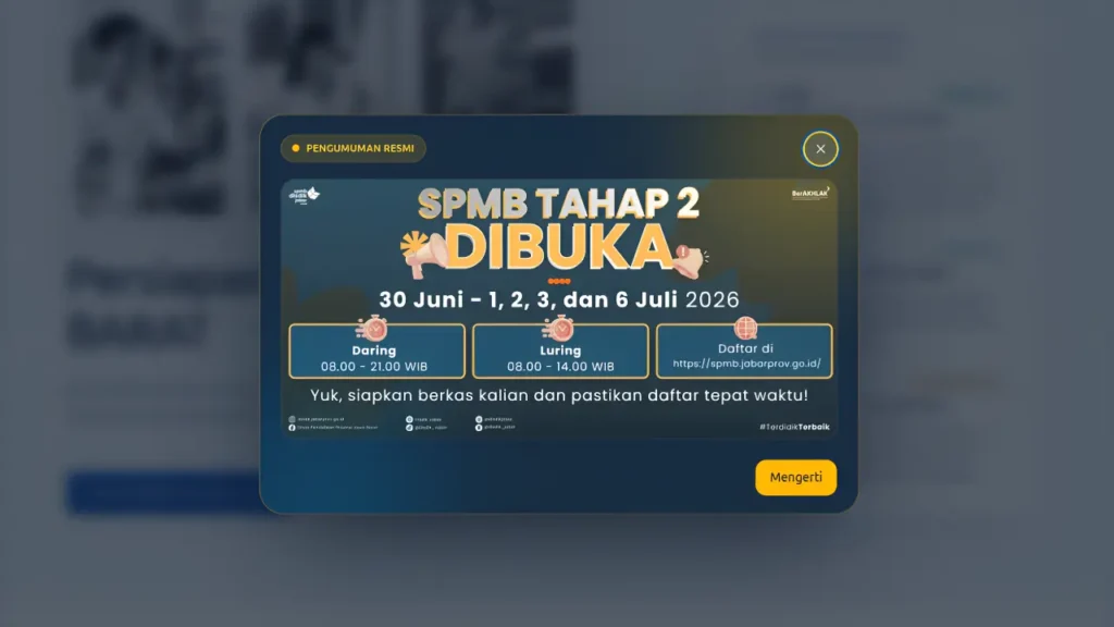 SPMB Jabar 2026 Tahap 2 Dibuka Hari Ini