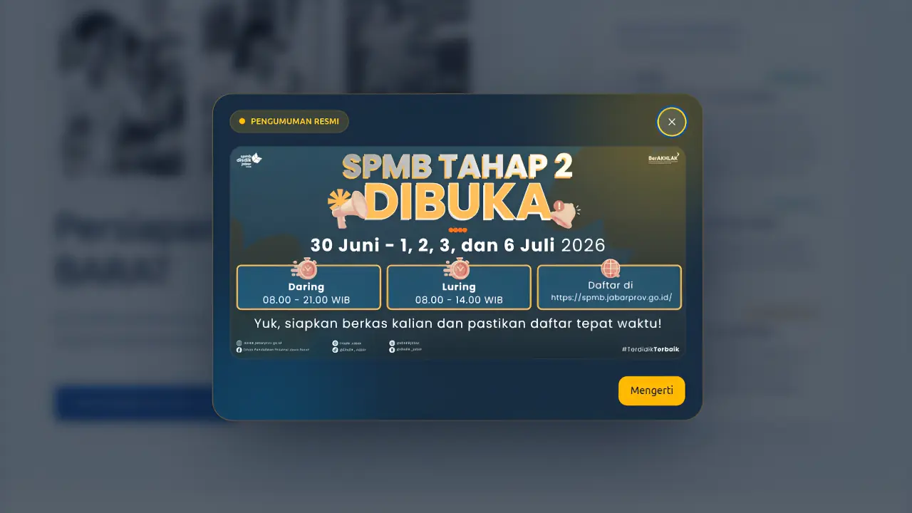 SPMB Jabar 2026 Tahap 2 Dibuka Hari Ini 30 Juni 2026