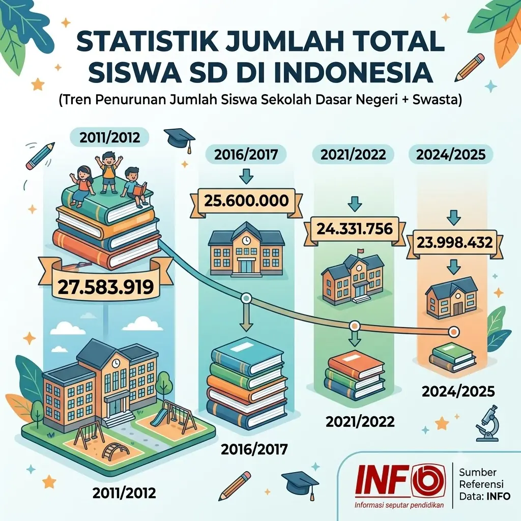 Krisis Siswa SDN: Mengapa Sekolah Dasar Negeri Sepi Peminat dan Banyak Bangku Kosong? 1 Infografis statistik jumlah total siswa sd di Indonesia