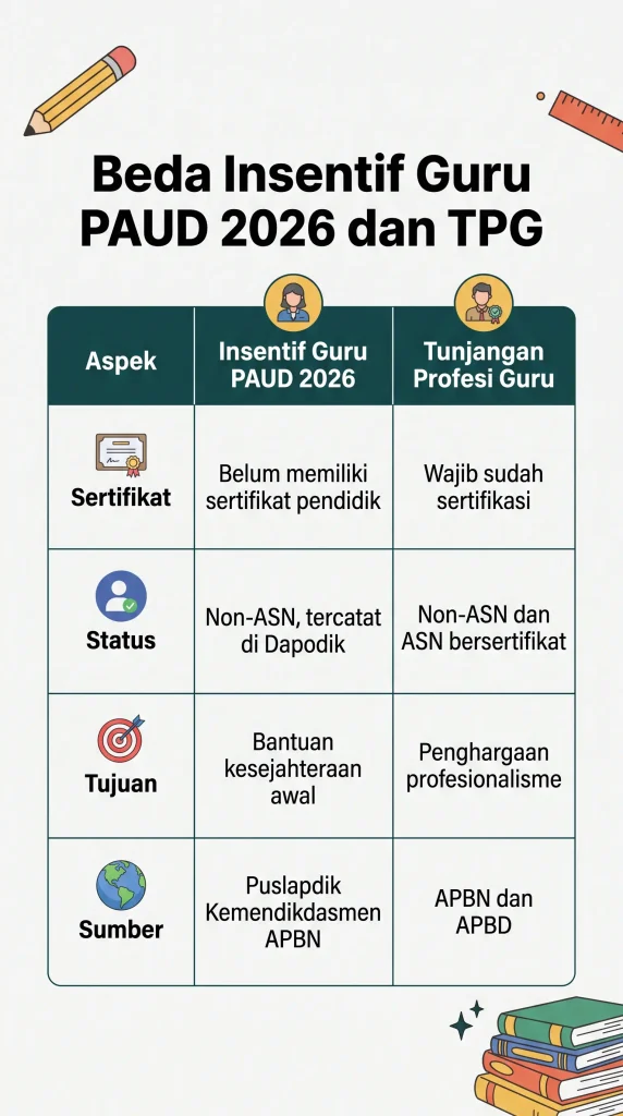 Tabel perbedaan Insentif Guru PAUD 2026 dan Tunjangan Profesi Guru