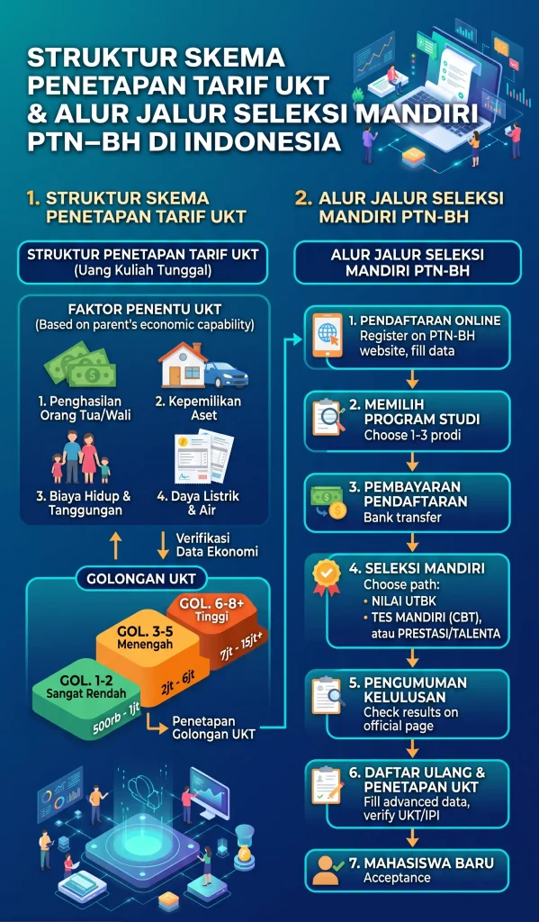 Infografis: Struktur skema penetapan UKT & alur jalur Seleksi Mandiri PTN-BH di Indonesia